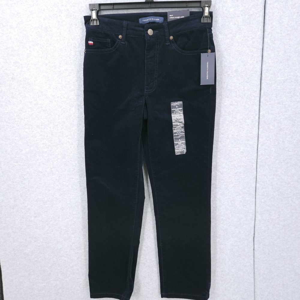 Tommy Hilfiger Tribeca Straight Ankle Leg Heritage Cord Navy Jeans Womens Size 2